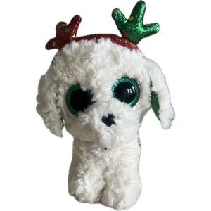 Ty Beanie Boos SUGAR The Christmas Holiday Dog  6" Glitter Eyes Antlers
